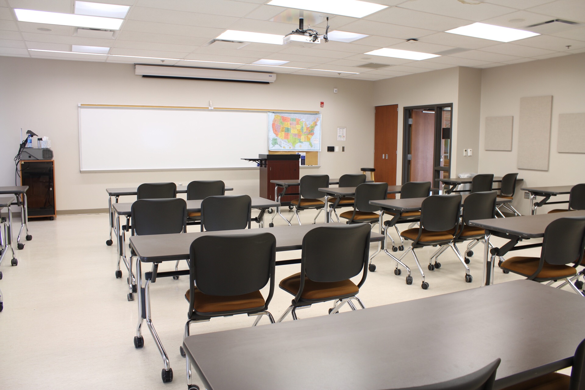 Classroom with tables and chairs