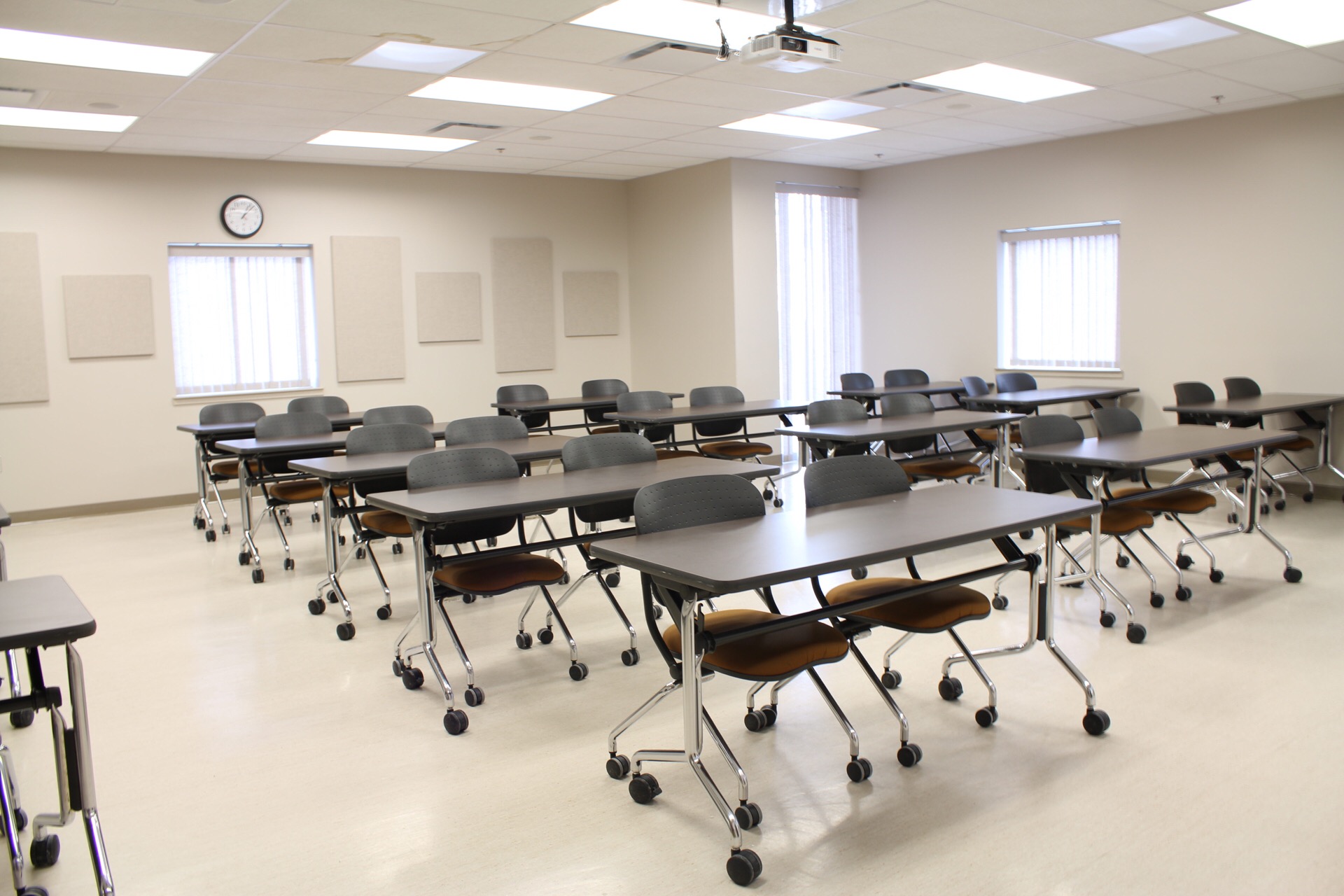 Classroom from front showing movable tables and chairs