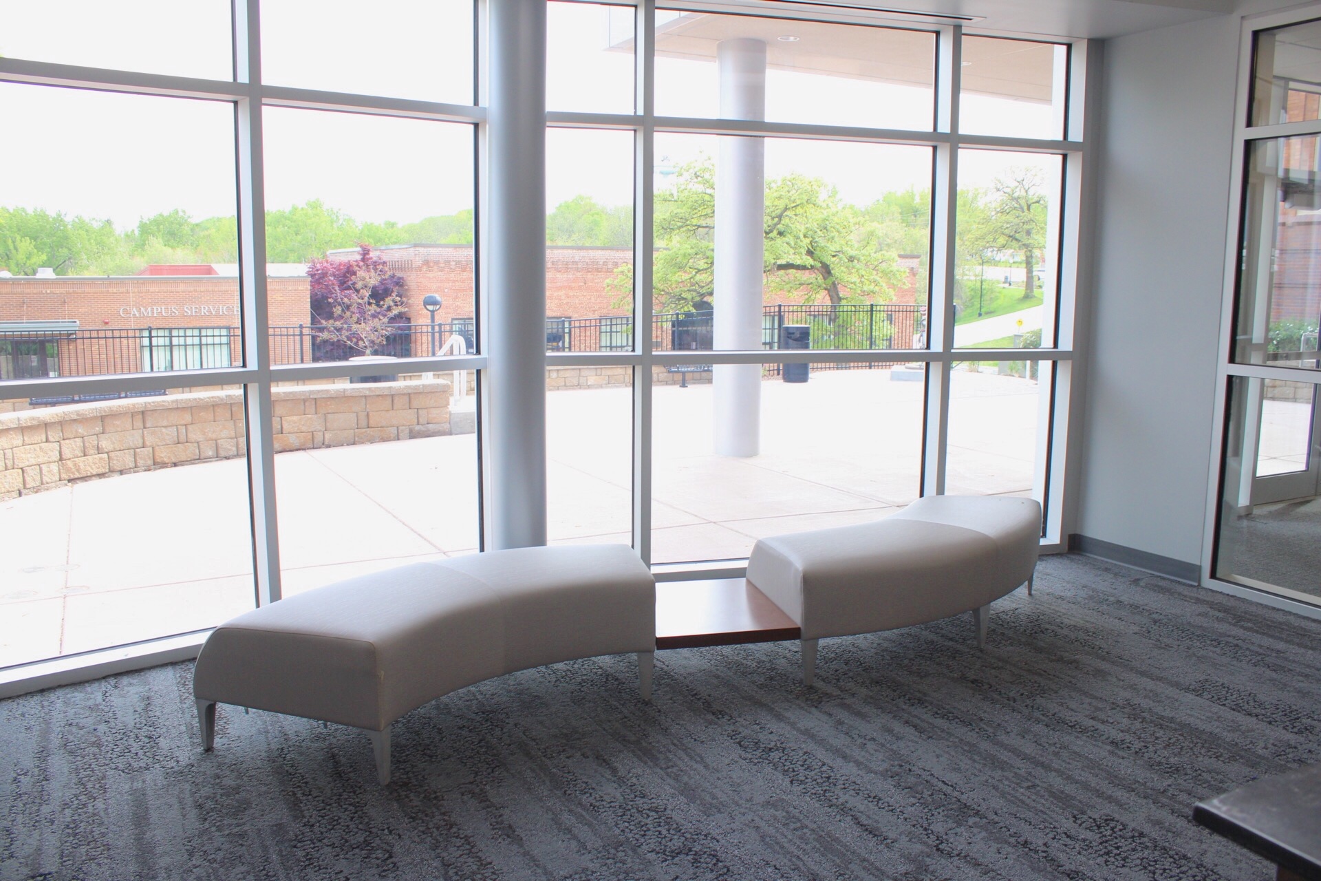 Seating area in the lobby of the Performing Arts Center.