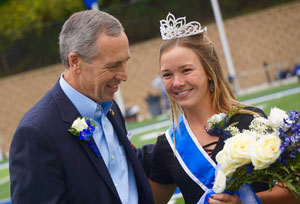 Homecoming Queen, Chelsea Reznicek, with Peru State President Dr. Dan Hanson.