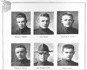 Yearbook photos from 1919 featuring the Student Army Training Corps at the Nebraska State Normal School.