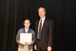 First Place in Junior Individual Performance: Annie Hayes with President of Peru State College, Dr. Dan Hanson