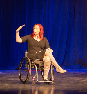 Amy Van Dyken was a powerful and expressive speaker during her visit to Peru State.