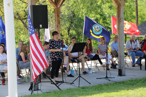 Deborah Solie, director of alumni relations and annual giving at Peru State, emcees the annual Freedom Celebration Patriotic Program. 
