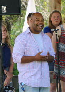 Peru State alum, Xavier Gibson, sings the Star-Spangled Banner as part of the Patriotic Program.
