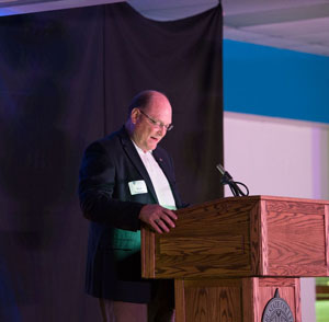 Neal Clayburn, associate executive director of the Nebraska State Education Association and descendent of former Peru State geography professor and namesake of Clayburn Hall, A.B. Clayburn.
