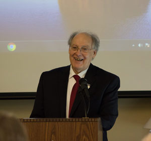 Dr. Davis speaking at Peru State's 150th Anniversary "Charter Day."