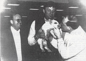 Davis "won" the chance to kiss a pig in 1991. Photo courtesy of the Peru State Times.