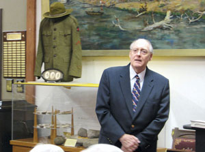 Davis speaking at the Sarpy County Museum on the reactions of prominent Nebraskans William Jennings Bryan, Willa Cather and Senator George Norris to entering World War I.