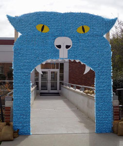 The entrance to the second floor Al Wheeler Activity Center bridge. The Bobcat head was inspired by previous years decorating traditions.