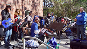The Hoyt Street Jazz Band, led by Dr. Ken Meints, played on the quad during the tailgate event before the game.