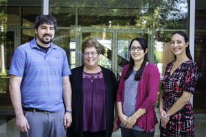 New Peru State faculty, from left to right, Dr. Nathan Netzer, Dr. Kathleen Nehls, Ms. Cassandra Cox and Ms. Heidi Jo Barlett.