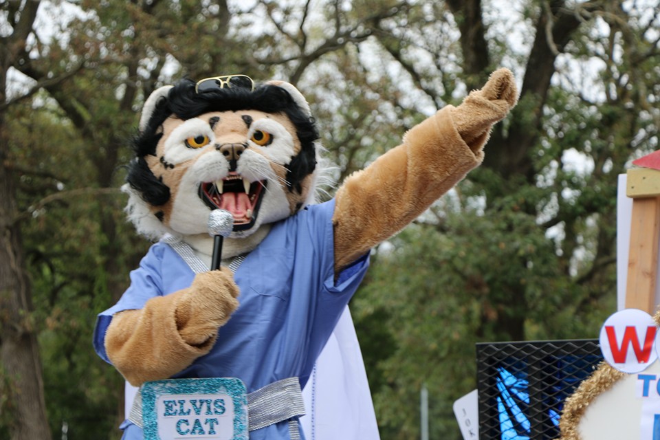 Peru State's Bobcat mascot dressed as Elvis