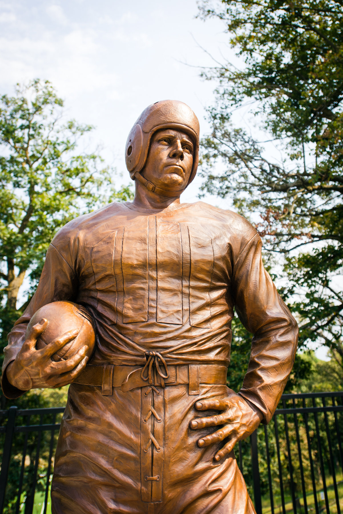 This is The Victor, a statue located outside of the Oak Bowl.